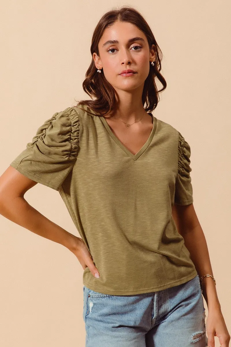 V NECK RELAXED FIT SLUB KNIT TOP
