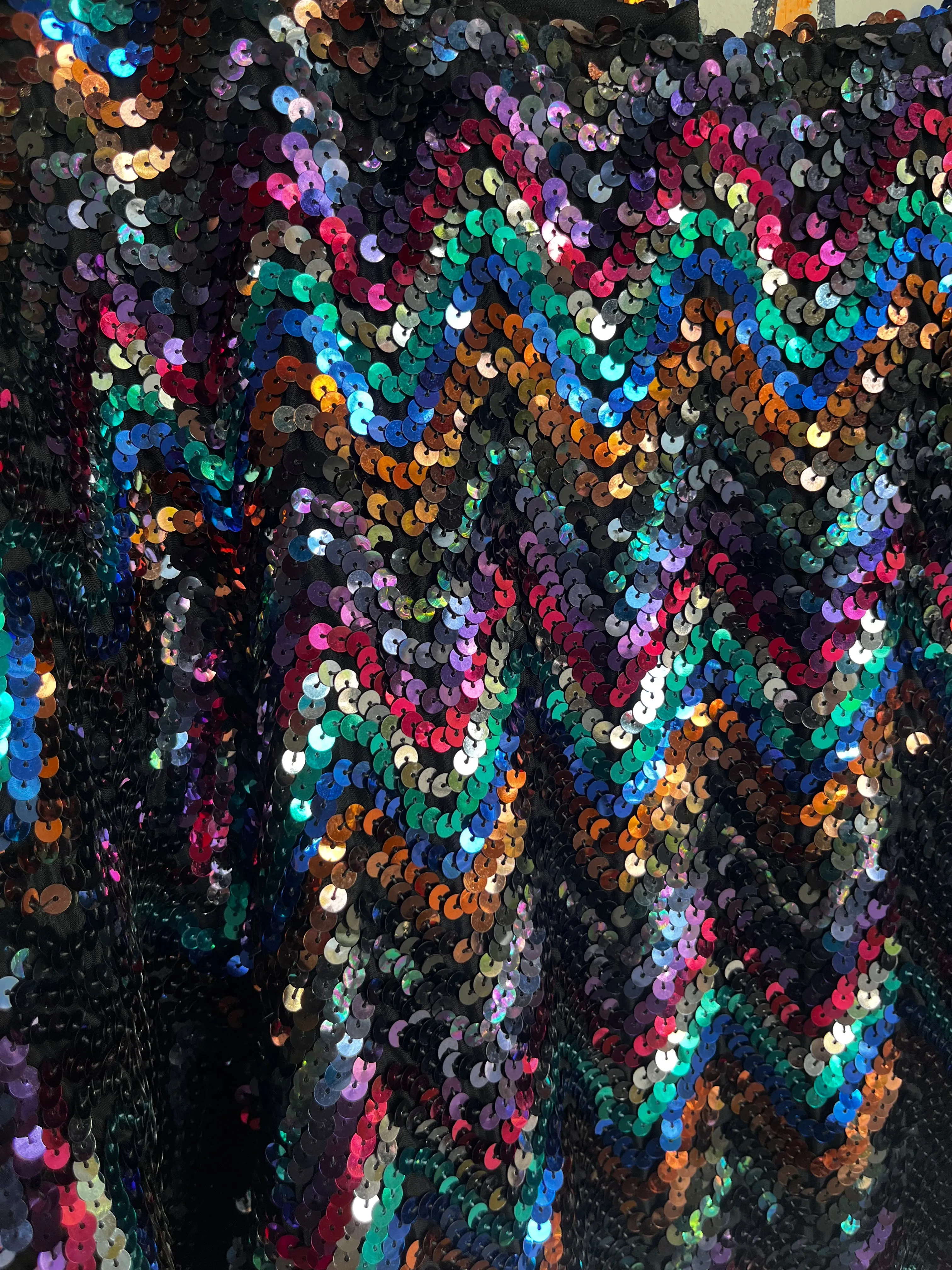 Vintage 70s 80s | Rainbow Sequin Disco Glam Dolman Sleeve Blouse Top | Free Size