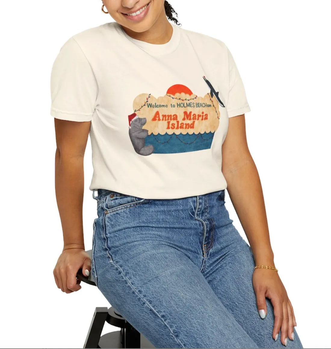 Welcome to Holmes Beach Holiday AnnaB Paints Unisex Tee in Cream