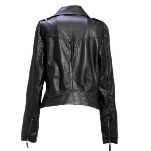 Women Black Zipper Moto Crop Slim Jacket