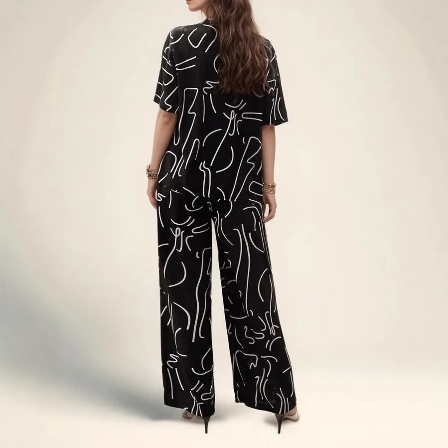 Womens Blouse  Oversized Fit  Breathable Cotton  Abstract Print  Short Sleeve