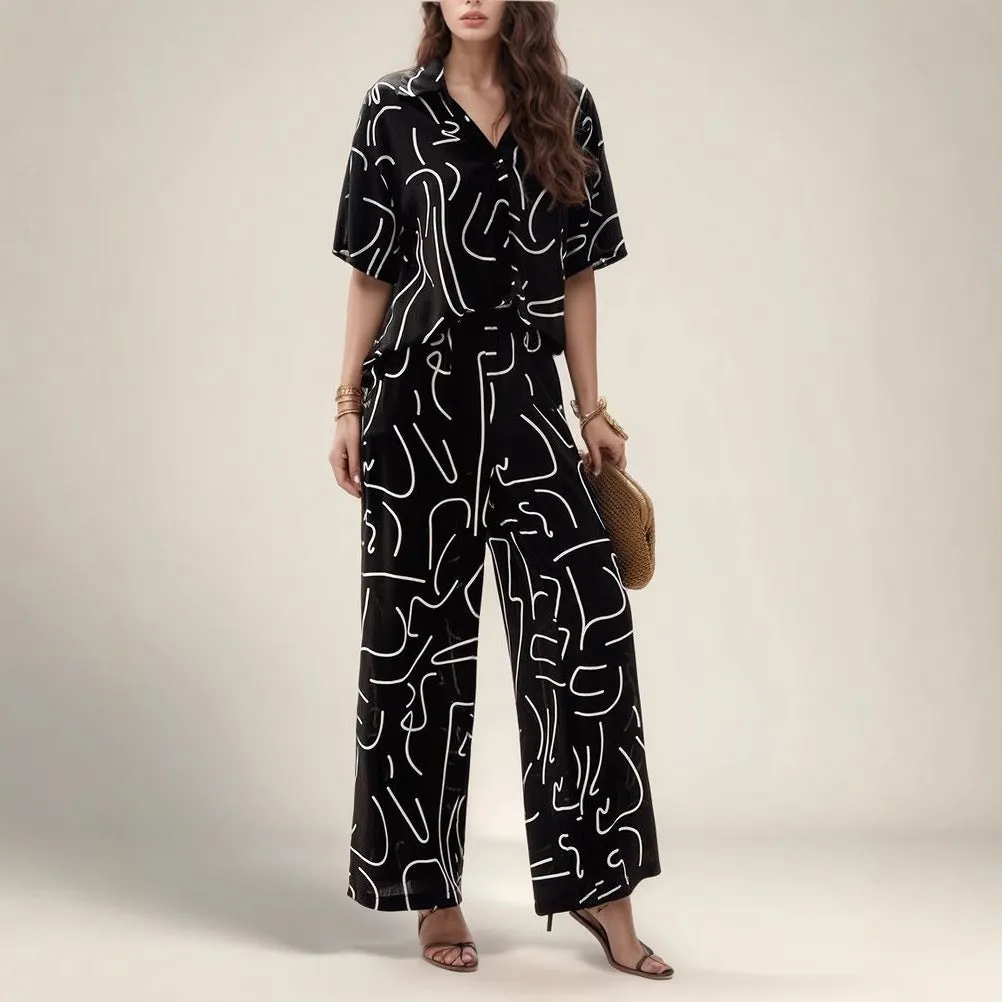 Womens Blouse  Oversized Fit  Breathable Cotton  Abstract Print  Short Sleeve