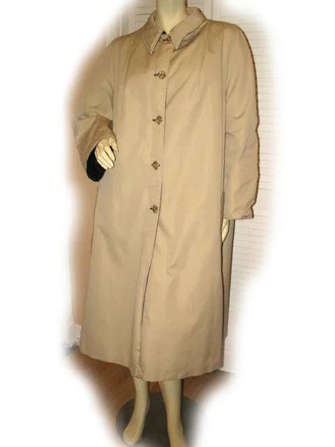 Womens Long Trench Coat Reversible Winter Jacket Black Quilted / Beige Tan Khaki L-XL