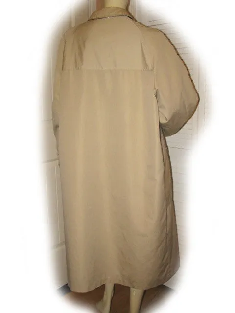 Womens Long Trench Coat Reversible Winter Jacket Black Quilted / Beige Tan Khaki L-XL
