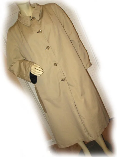 Womens Long Trench Coat Reversible Winter Jacket Black Quilted / Beige Tan Khaki L-XL