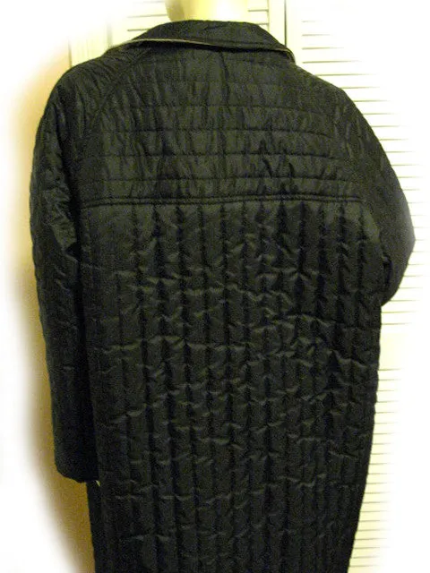 Womens Long Trench Coat Reversible Winter Jacket Black Quilted / Beige Tan Khaki L-XL