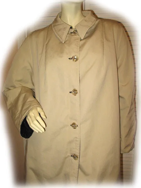 Womens Long Trench Coat Reversible Winter Jacket Black Quilted / Beige Tan Khaki L-XL