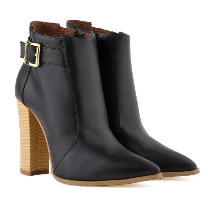 Wood Grain Chunky Heel Nightclub Sexy Bare Ankle Boots